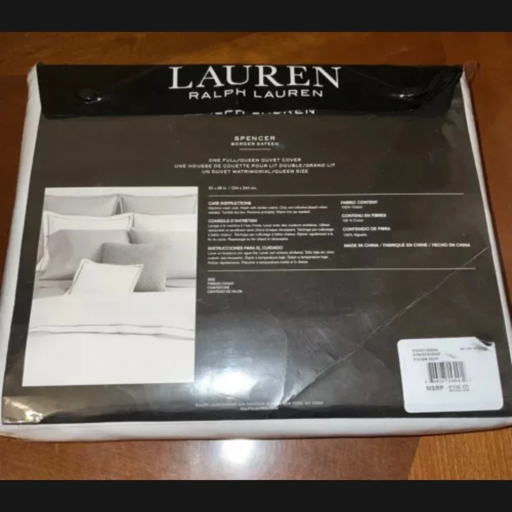 New! Lauren RalphLauren Spencer Sateen Queen Duvet+2 Pillowcases White/Wheat🤍